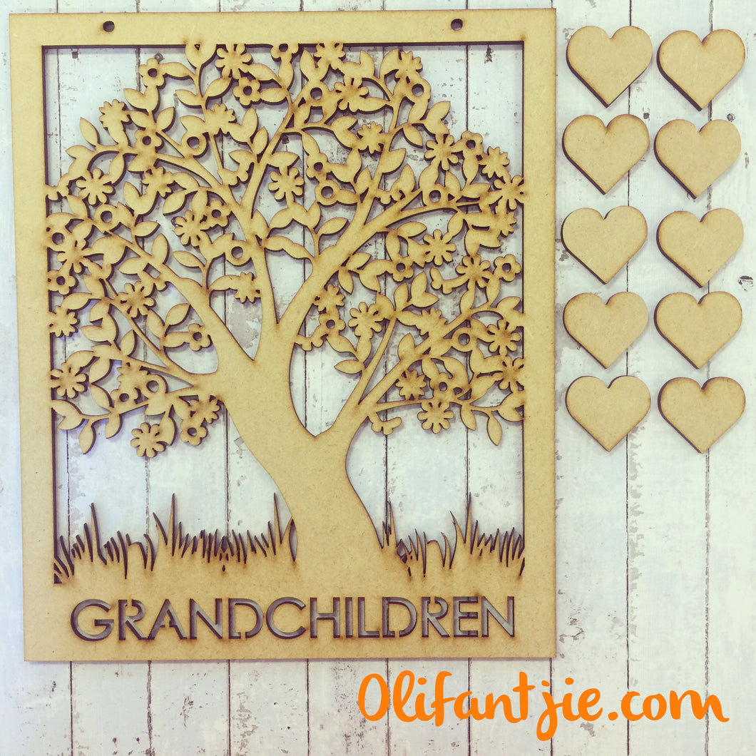 OL072 - MDF Family Tree Plaque Hanging - Grandchildren - Olifantjie - Wooden - MDF - Lasercut - Blank - Craft - Kit - Mixed Media - UK
