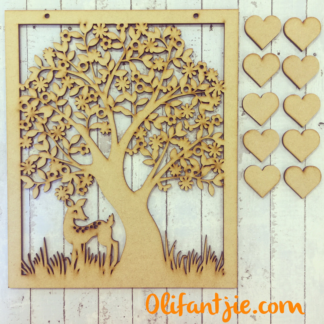 OL070 - MDF Family Tree Plaque Hanging - Deer - Olifantjie - Wooden - MDF - Lasercut - Blank - Craft - Kit - Mixed Media - UK