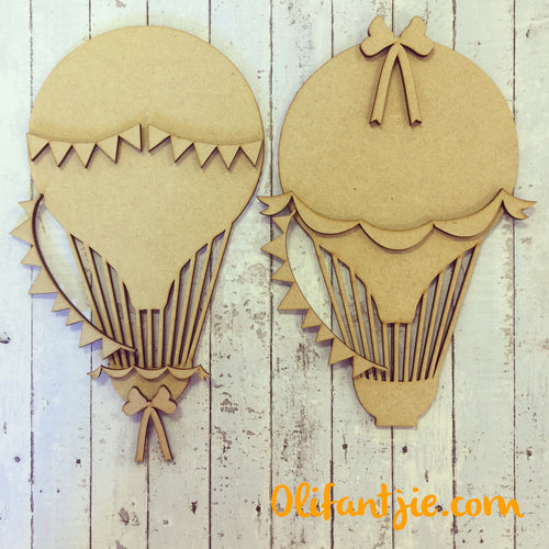 Sale OL102 - MDF Hot Air Balloons - Set of 2 Kits - Olifantjie - Wooden - MDF - Lasercut - Blank - Craft - Kit - Mixed Media - UK