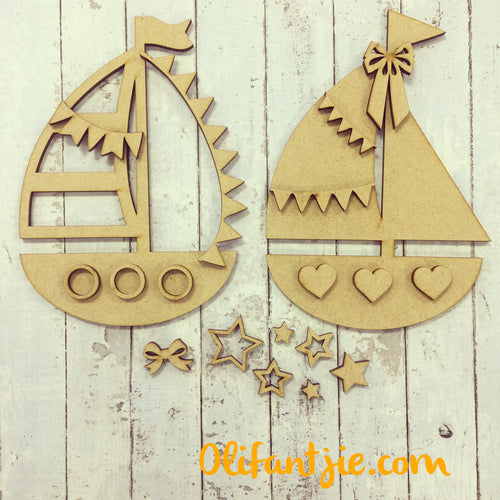 Sale OL168 - MDF Sail Boats - Set of 2 Kits - Olifantjie - Wooden - MDF - Lasercut - Blank - Craft - Kit - Mixed Media - UK