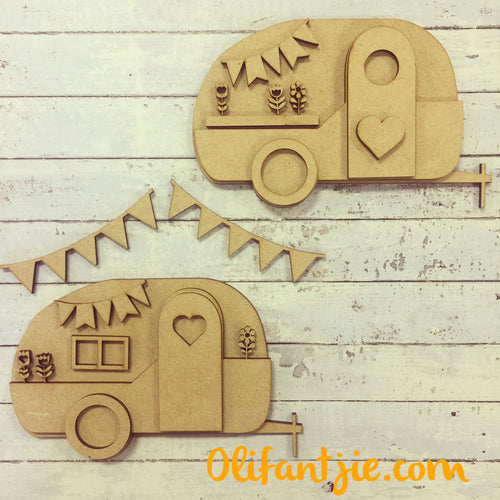 OL035 - MDF Camper Van - Set of 2 Kits - Olifantjie - Wooden - MDF - Lasercut - Blank - Craft - Kit - Mixed Media - UK