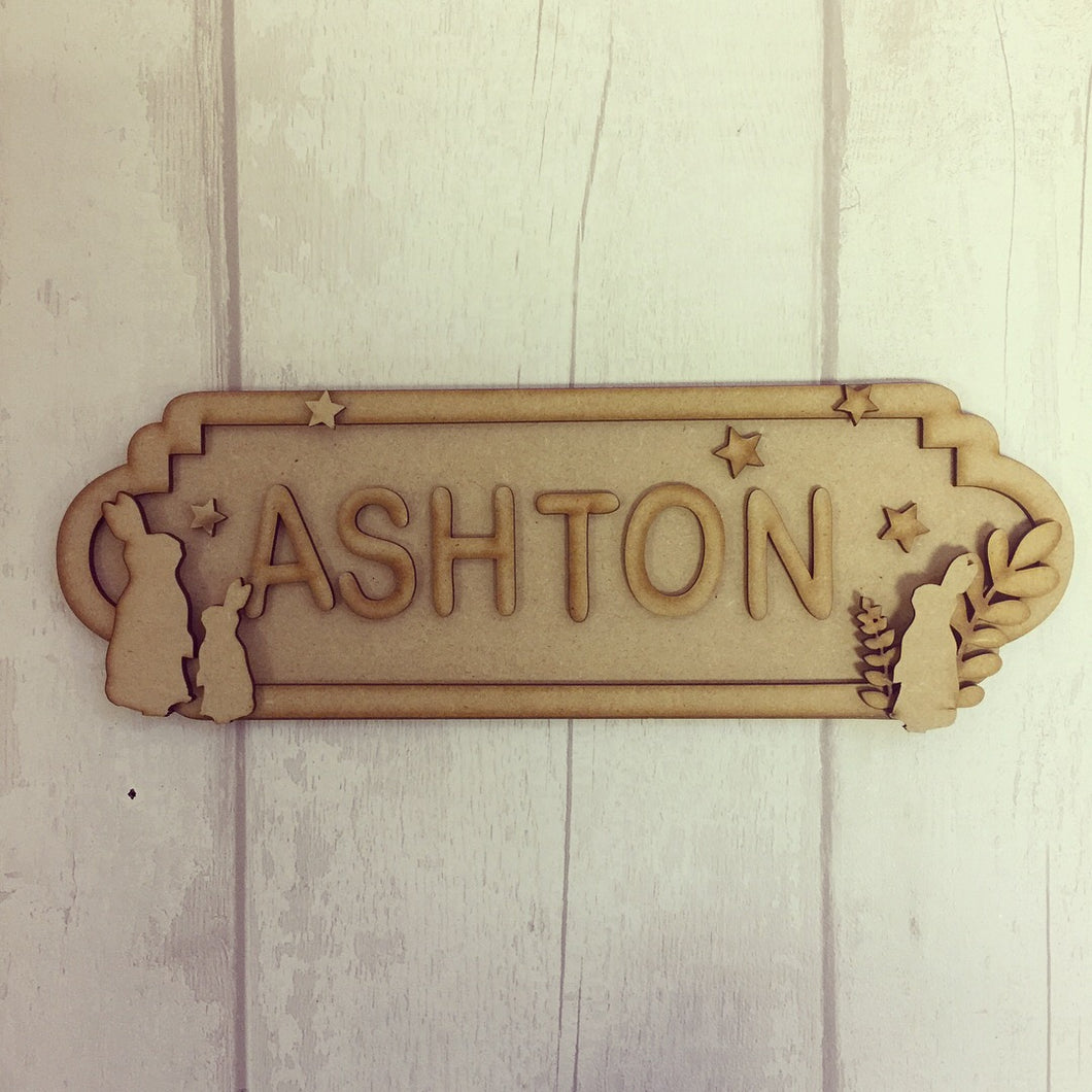 SS018 - MDF Rabbit / Bunny Theme Personalised Street Sign - Large (12 letters) - Olifantjie - Wooden - MDF - Lasercut - Blank - Craft - Kit - Mixed Media - UK