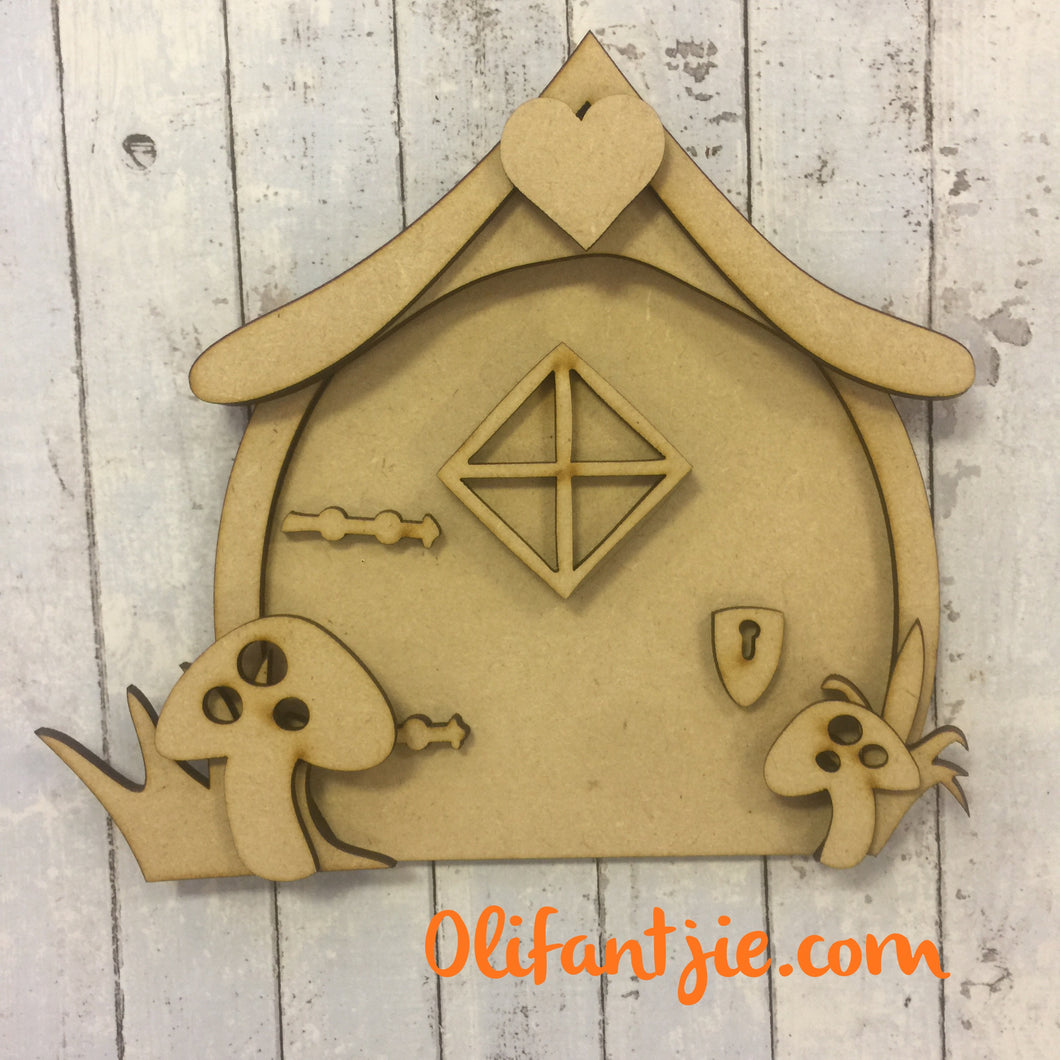 LFD005 - MDF Mushroom Fairy Door - Olifantjie - Wooden - MDF - Lasercut - Blank - Craft - Kit - Mixed Media - UK