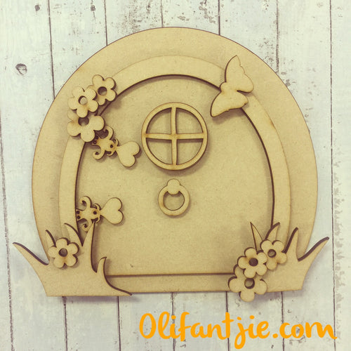 LFD009 - MDF Flower Fairy Door - Olifantjie - Wooden - MDF - Lasercut - Blank - Craft - Kit - Mixed Media - UK