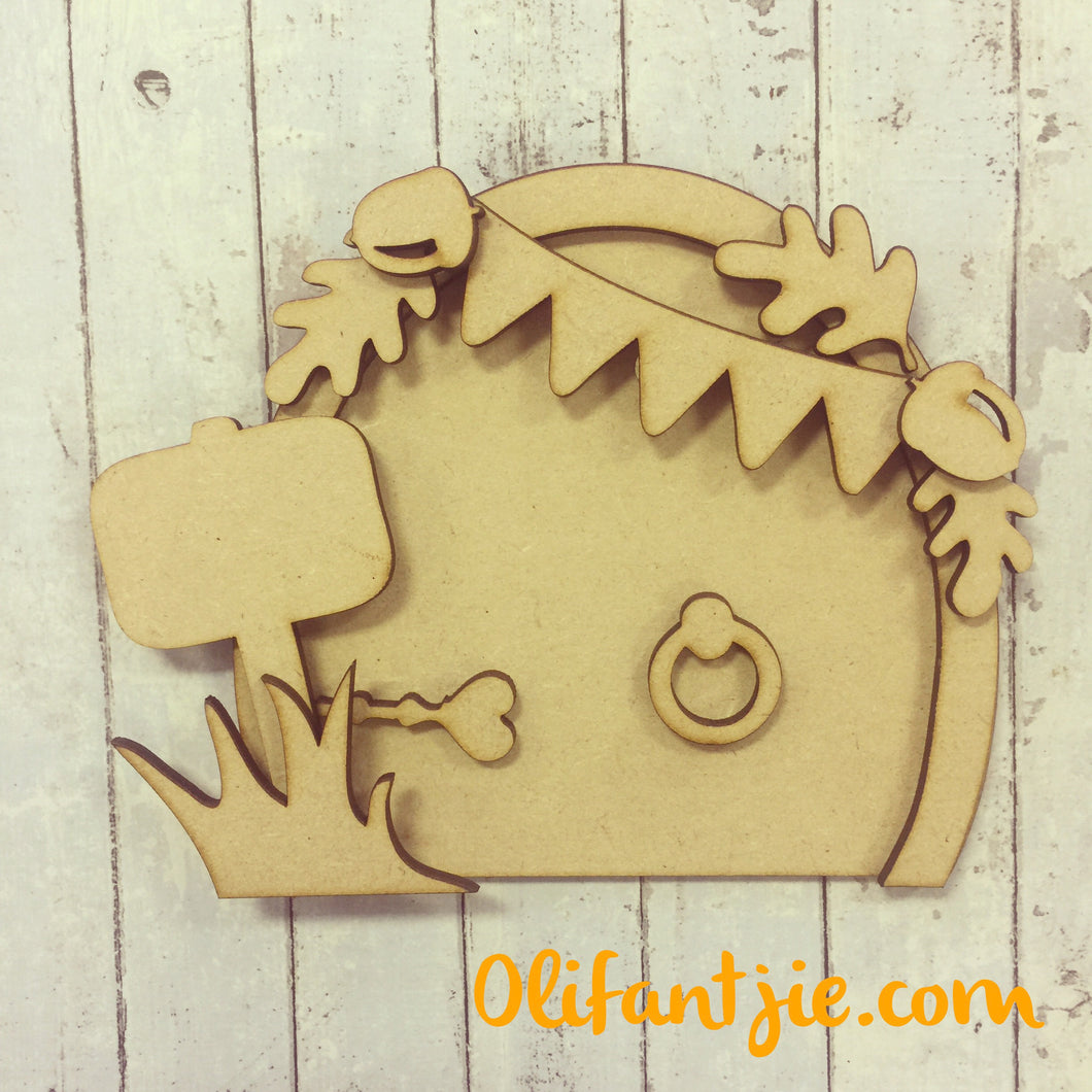 LFD007 - MDF Acorn Bunting Fairy Door - Olifantjie - Wooden - MDF - Lasercut - Blank - Craft - Kit - Mixed Media - UK