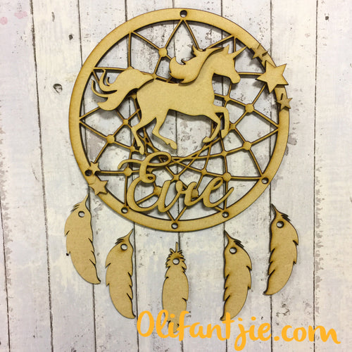 DC002 - MDF Unicorn Dream Catcher- with Initial, Initials, Name or Wording - Olifantjie - Wooden - MDF - Lasercut - Blank - Craft - Kit - Mixed Media - UK