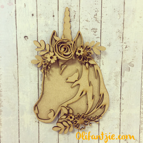 Sale OL228 - MDF Unicorn Head Boho Layered - Olifantjie - Wooden - MDF - Lasercut - Blank - Craft - Kit - Mixed Media - UK
