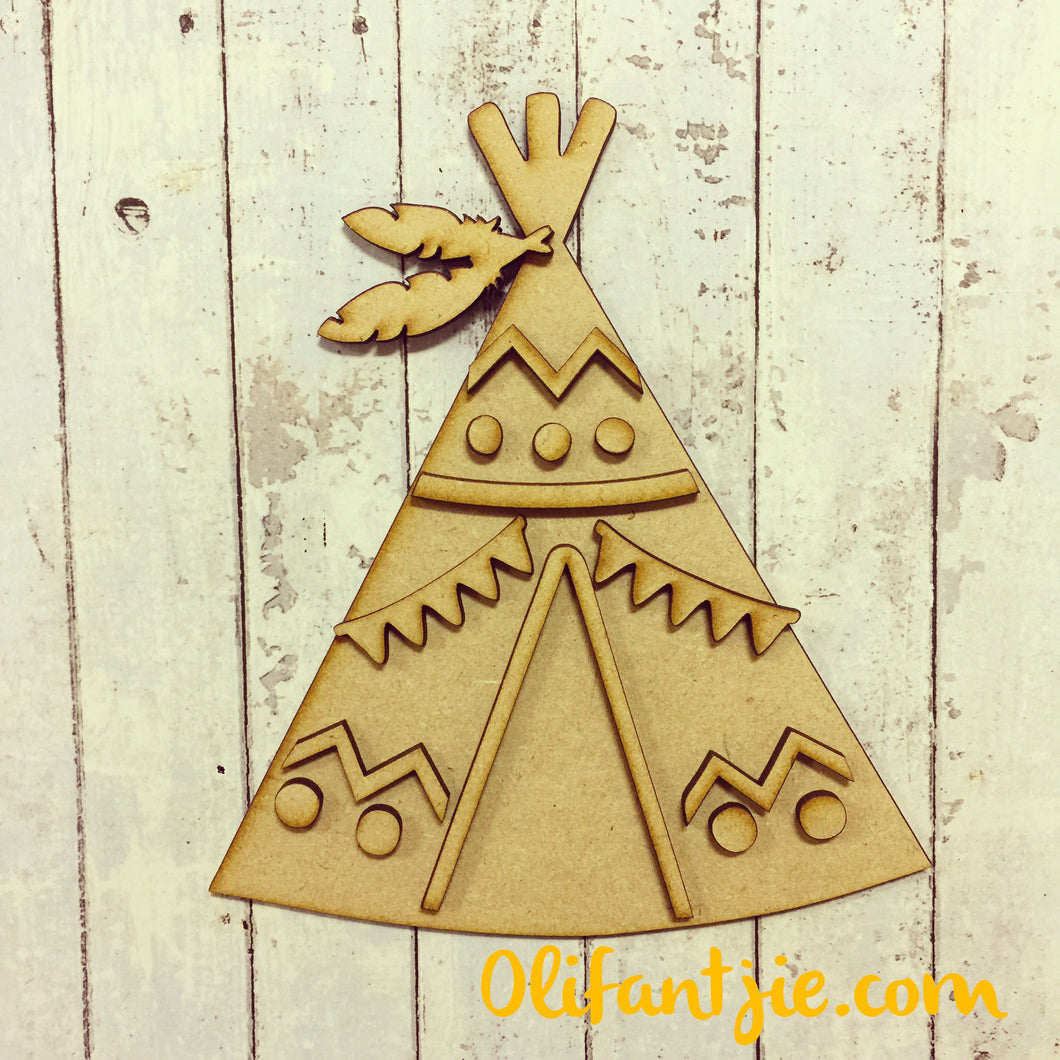 OL238 - MDF Zig Zag and Bunting Teepee - Olifantjie - Wooden - MDF - Lasercut - Blank - Craft - Kit - Mixed Media - UK