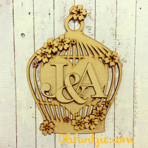 Sale OL040 - MDF Cherry Blossom Bird Cage Personalised 20cm - Olifantjie - Wooden - MDF - Lasercut - Blank - Craft - Kit - Mixed Media - UK