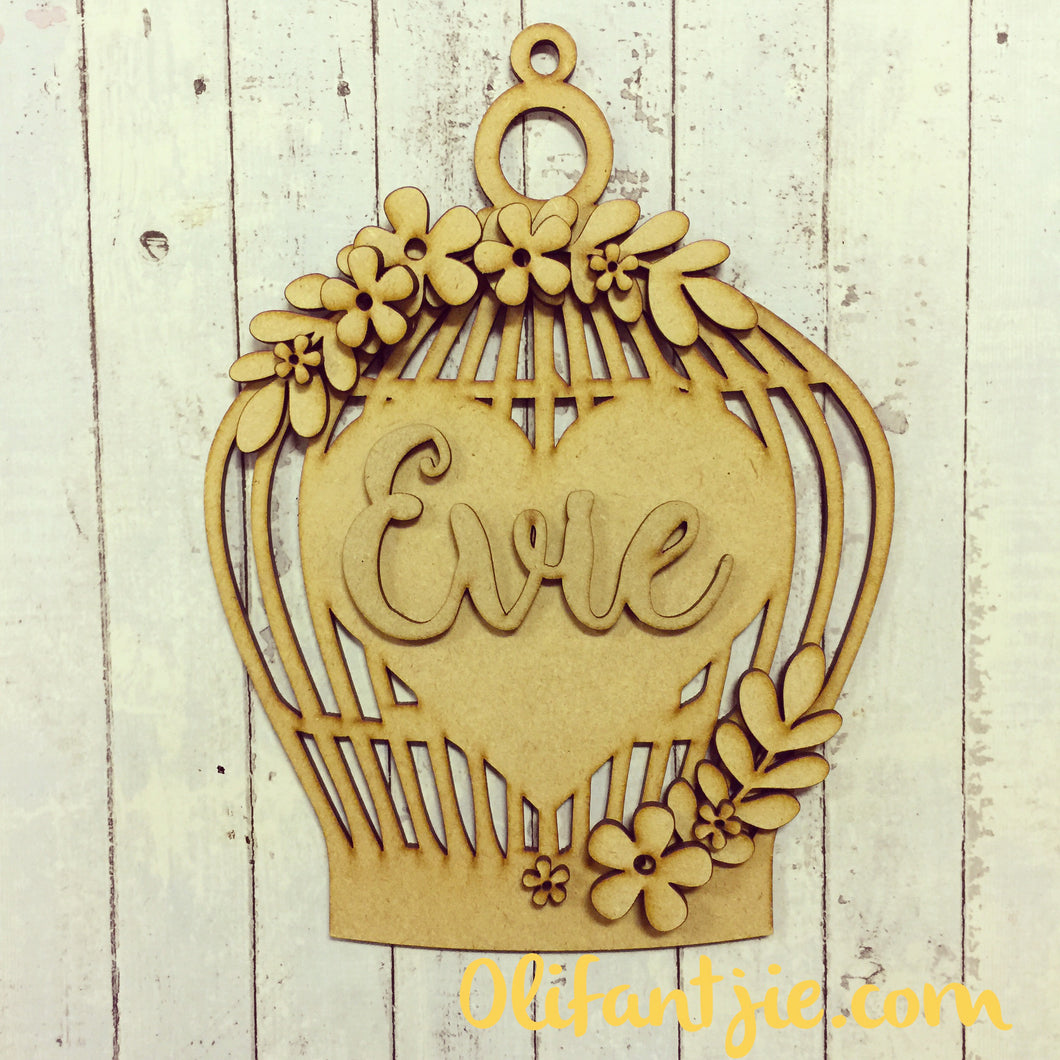Sale OL080 - MDF Floral Bird Cage - Personalised - Olifantjie - Wooden - MDF - Lasercut - Blank - Craft - Kit - Mixed Media - UK