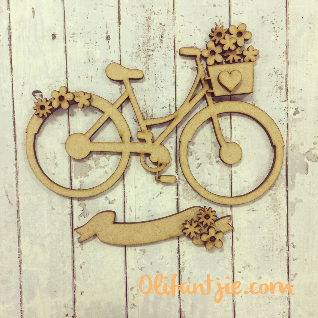 Sale OL011 - MDF Bike with Flowers - Olifantjie - Wooden - MDF - Lasercut - Blank - Craft - Kit - Mixed Media - UK