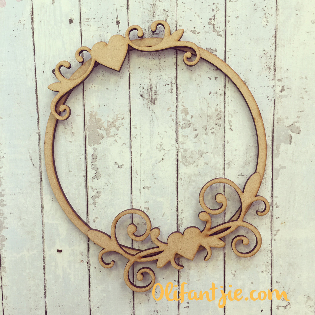 FF003 - MDF Round Heart Flourish Frame - Olifantjie - Wooden - MDF - Lasercut - Blank - Craft - Kit - Mixed Media - UK