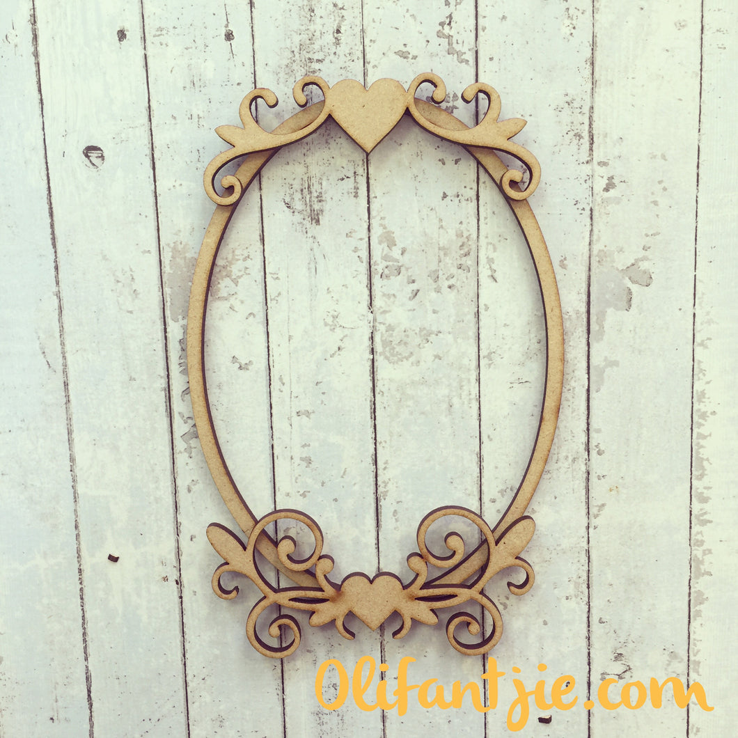 FF002 - MDF Oval Heart Flourish Frame - Olifantjie - Wooden - MDF - Lasercut - Blank - Craft - Kit - Mixed Media - UK