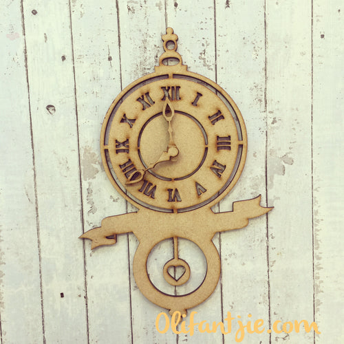 Sale OL089 - MDF Full Clock with Banner - Olifantjie - Wooden - MDF - Lasercut - Blank - Craft - Kit - Mixed Media - UK