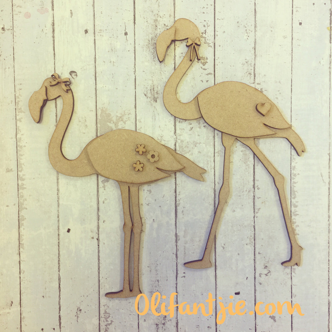 Sale OL077 - MDF Flamingos - Set of 2 Kits - Olifantjie - Wooden - MDF - Lasercut - Blank - Craft - Kit - Mixed Media - UK