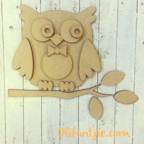 Sale OL117 - MDF Male Owl - Olifantjie - Wooden - MDF - Lasercut - Blank - Craft - Kit - Mixed Media - UK