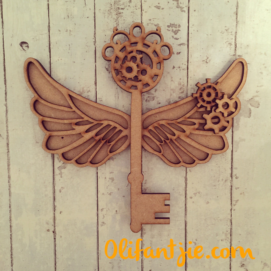 OL201 - MDF Steampunk Key and Wings Kit - Olifantjie - Wooden - MDF - Lasercut - Blank - Craft - Kit - Mixed Media - UK