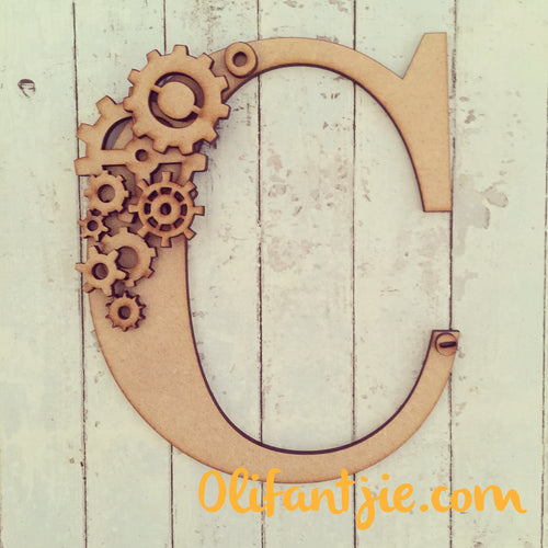 OL209 - MDF Steampunk Style Cogs Initial - Olifantjie - Wooden - MDF - Lasercut - Blank - Craft - Kit - Mixed Media - UK