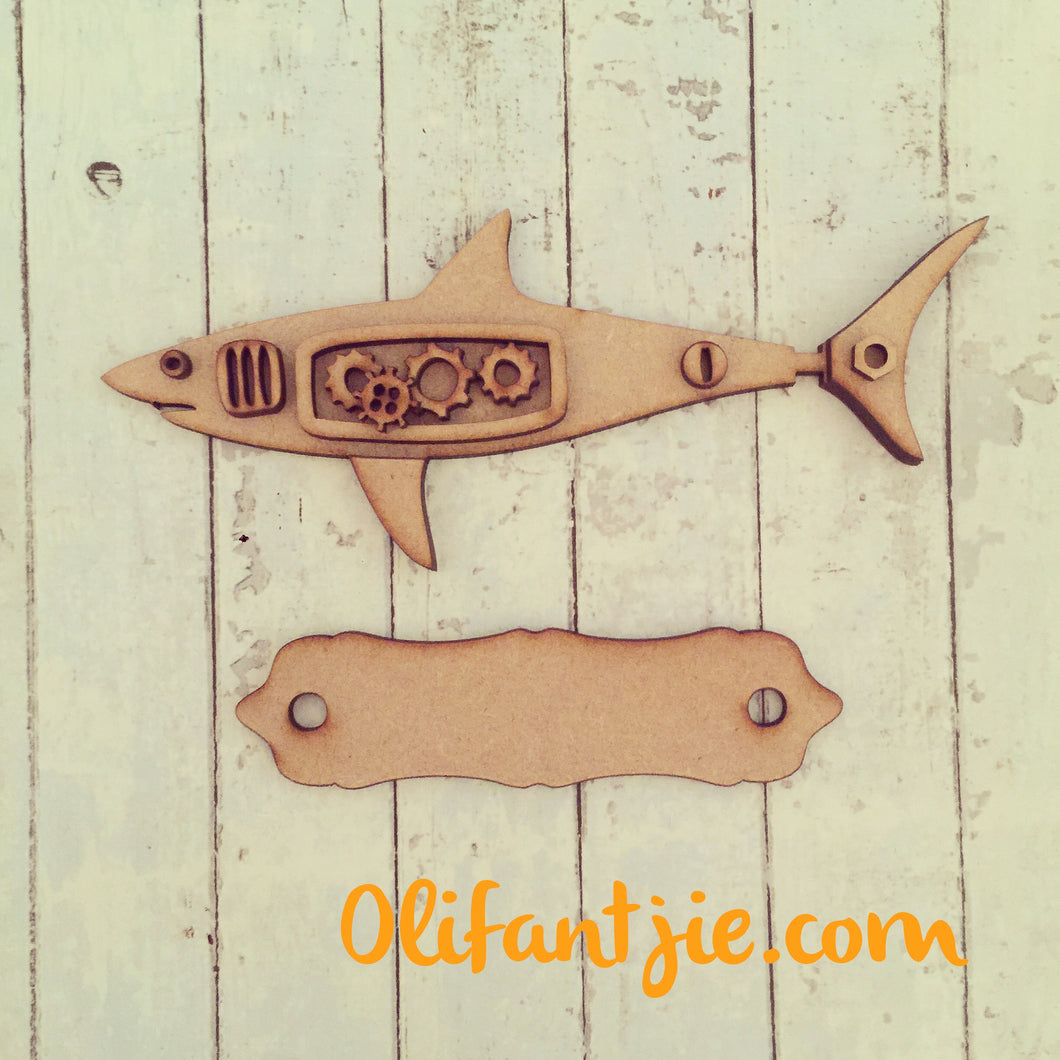 Sale OL206 - MDF Steampunk Shark - Olifantjie - Wooden - MDF - Lasercut - Blank - Craft - Kit - Mixed Media - UK