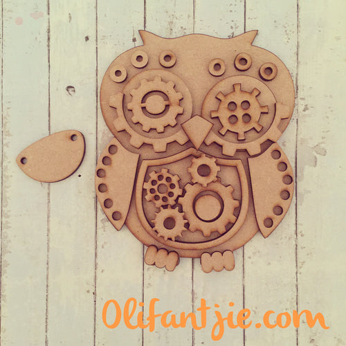 OL204 - MDF Steampunk Owl - Olifantjie - Wooden - MDF - Lasercut - Blank - Craft - Kit - Mixed Media - UK