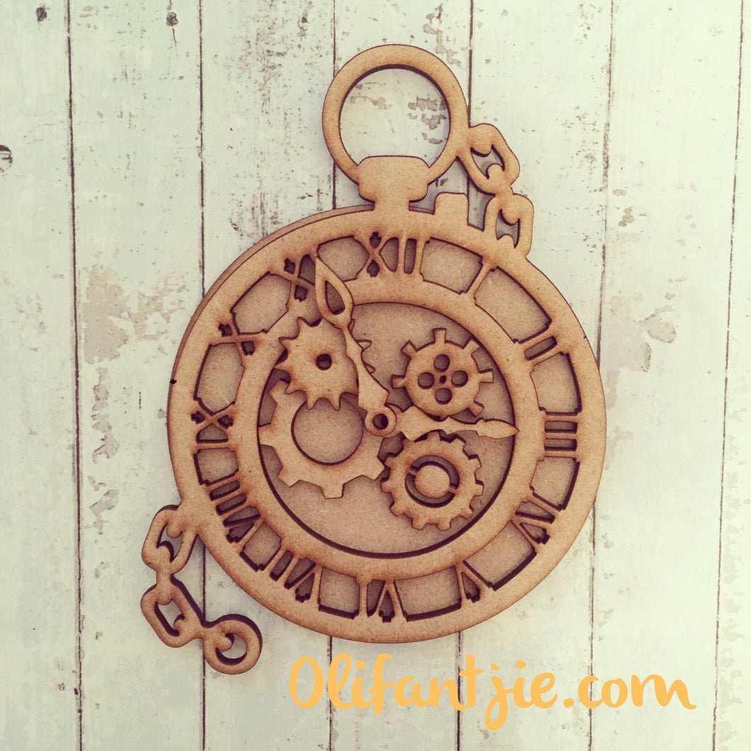 OL205 - MDF Steampunk Pocket Watch - Olifantjie - Wooden - MDF - Lasercut - Blank - Craft - Kit - Mixed Media - UK