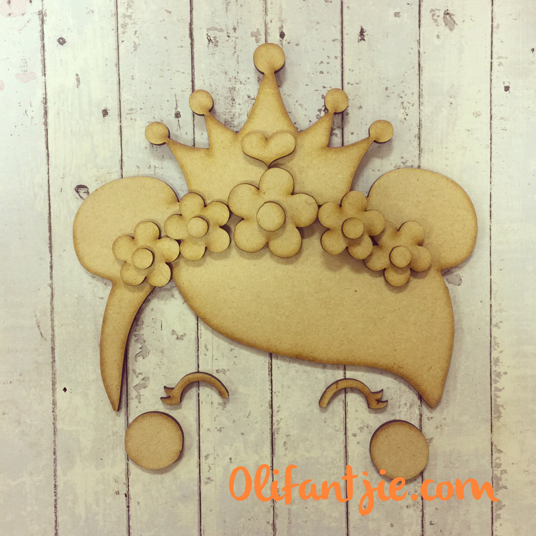 Sale OL152 - MDF Princess Doll Head Flower Crown - Olifantjie - Wooden - MDF - Lasercut - Blank - Craft - Kit - Mixed Media - UK