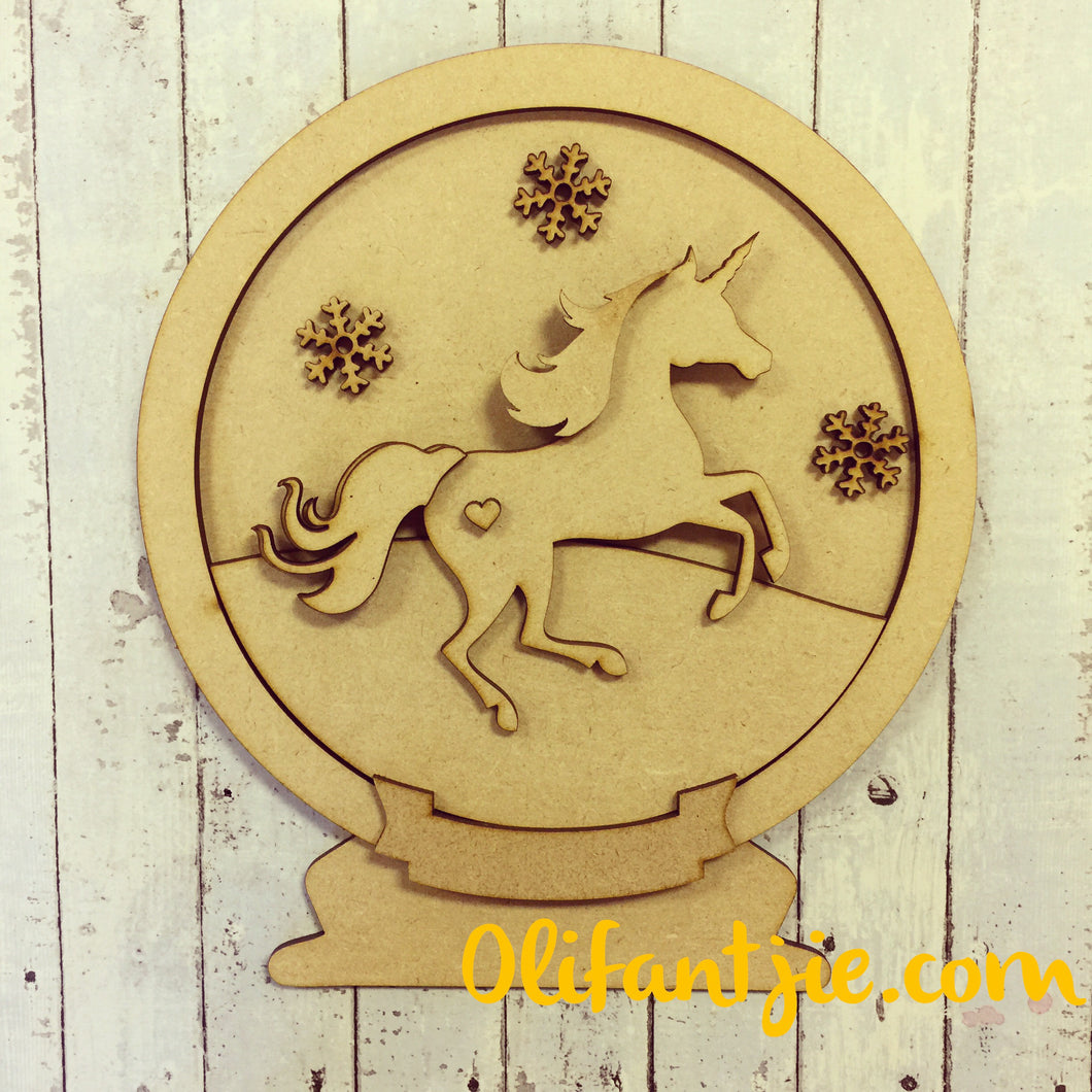 CH036 - MDF Unicorn Snow Globe - Olifantjie - Wooden - MDF - Lasercut - Blank - Craft - Kit - Mixed Media - UK