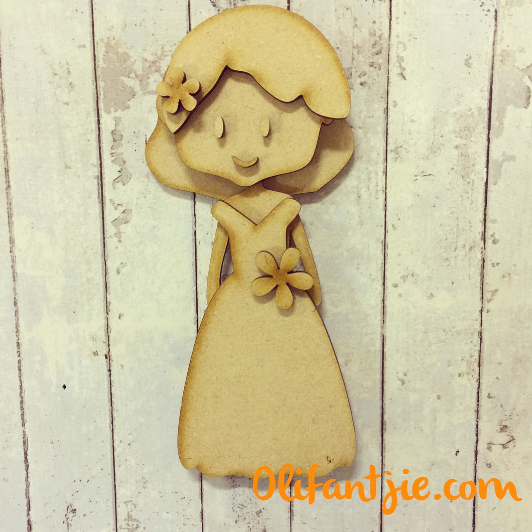 Sale OL187 - MDF Short Hair Long Dress Bride Bridesmaid Prom Figurine - Set 33 - Olifantjie - Wooden - MDF - Lasercut - Blank - Craft - Kit - Mixed Media - UK