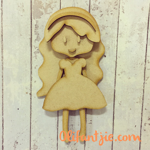 Sale OL116 - MDF Long Hair Short Dress Bride Bridesmaid Prom Figurine - Set 35 - Olifantjie - Wooden - MDF - Lasercut - Blank - Craft - Kit - Mixed Media - UK