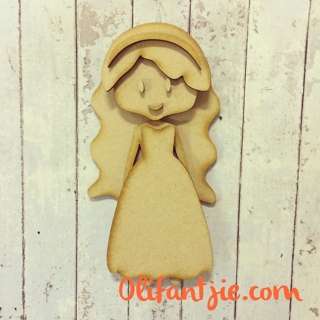 Sale OL112 - MDF Long Hair Long Dress Bride Bridesmaid Prom Figurine - Set 36 - Olifantjie - Wooden - MDF - Lasercut - Blank - Craft - Kit - Mixed Media - UK