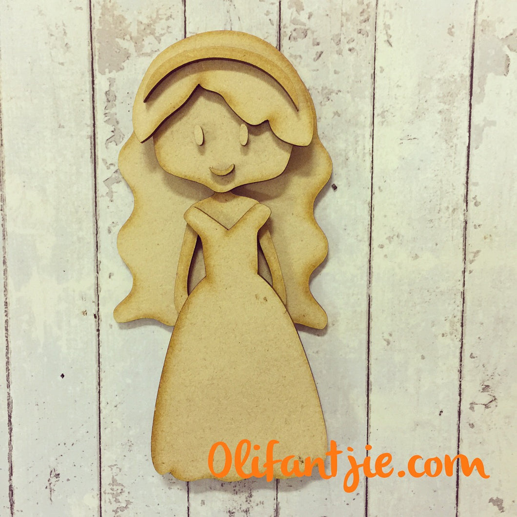 Sale OL113 - MDF Long Hair Long Off Shoulder Dress Bride Bridesmaid Prom Figurine - Set 37 - Olifantjie - Wooden - MDF - Lasercut - Blank - Craft - Kit - Mixed Media - UK