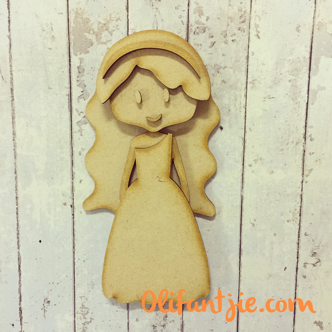 Sale OL115 - MDF Long Hair One Shoulder Dress Bride Bridesmaid Prom Figurine - Set 34 - Olifantjie - Wooden - MDF - Lasercut - Blank - Craft - Kit - Mixed Media - UK