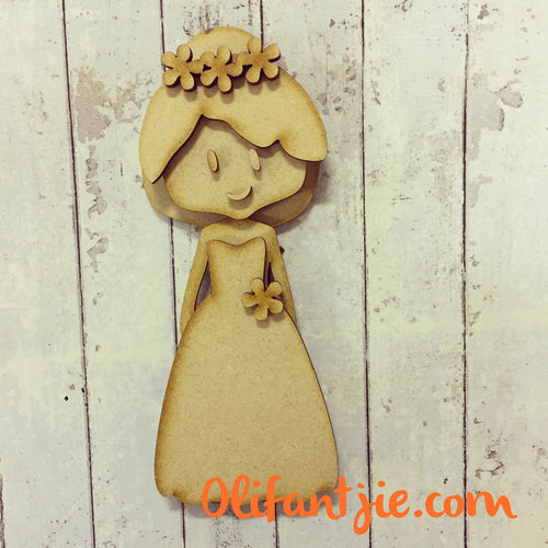 Sale OL028 - MDF Bun Hair Long Off Shoulder Dress Bride Bridesmaid Prom Figurine - Set 38 - Olifantjie - Wooden - MDF - Lasercut - Blank - Craft - Kit - Mixed Media - UK