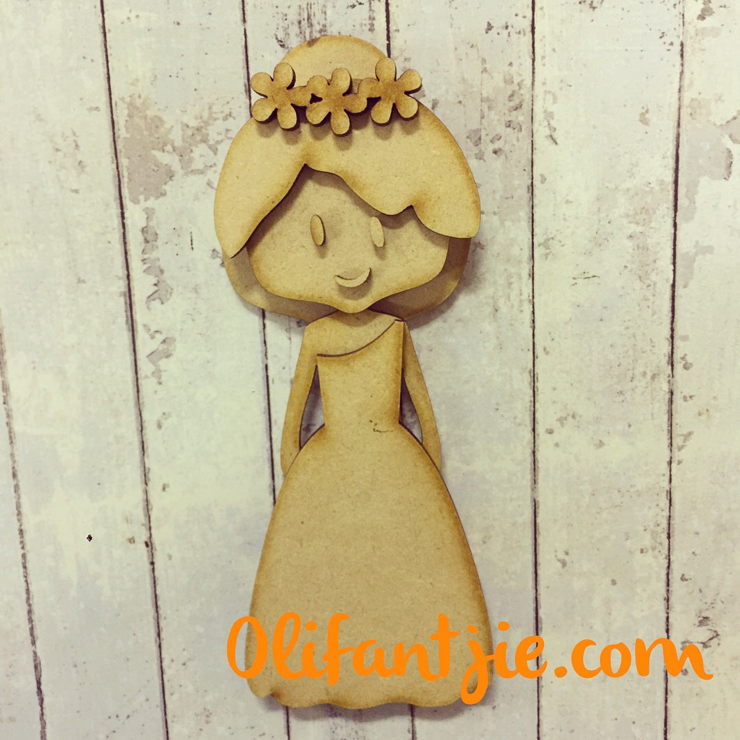 Sale OL030 - MDF Bun hair One Shoulder Dress Bride Bridesmaid Prom Figurine - Set 41 - Olifantjie - Wooden - MDF - Lasercut - Blank - Craft - Kit - Mixed Media - UK
