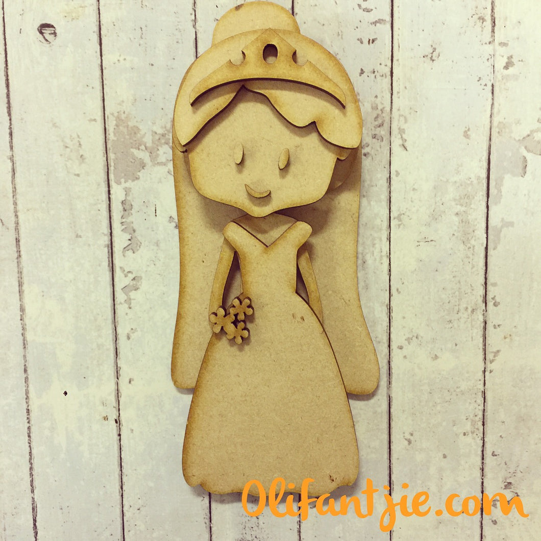 Sale OL017 - MDF Bride with Veil Bun Hair Off Shoulder Dress Bride Bridesmaid Prom Figurine - Set 43 - Olifantjie - Wooden - MDF - Lasercut - Blank - Craft - Kit - Mixed Media - UK