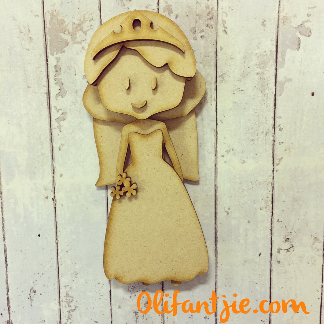 Sale OL025 - MDF Bride with Veil Mid Hair Long Strapless Dress Bride Bridesmaid Prom Figurine - Set 49 - Olifantjie - Wooden - MDF - Lasercut - Blank - Craft - Kit - Mixed Media - UK