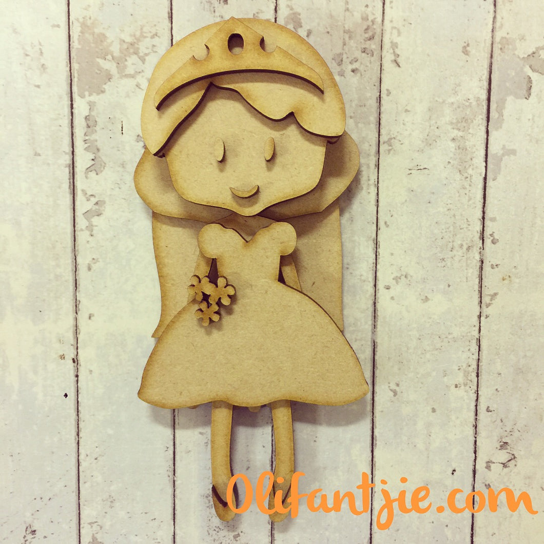 Sale OL027 - MDF Bride with Veil Mid Hair Short Dress Bride Bridesmaid Prom Figurine - Set 50 - Olifantjie - Wooden - MDF - Lasercut - Blank - Craft - Kit - Mixed Media - UK