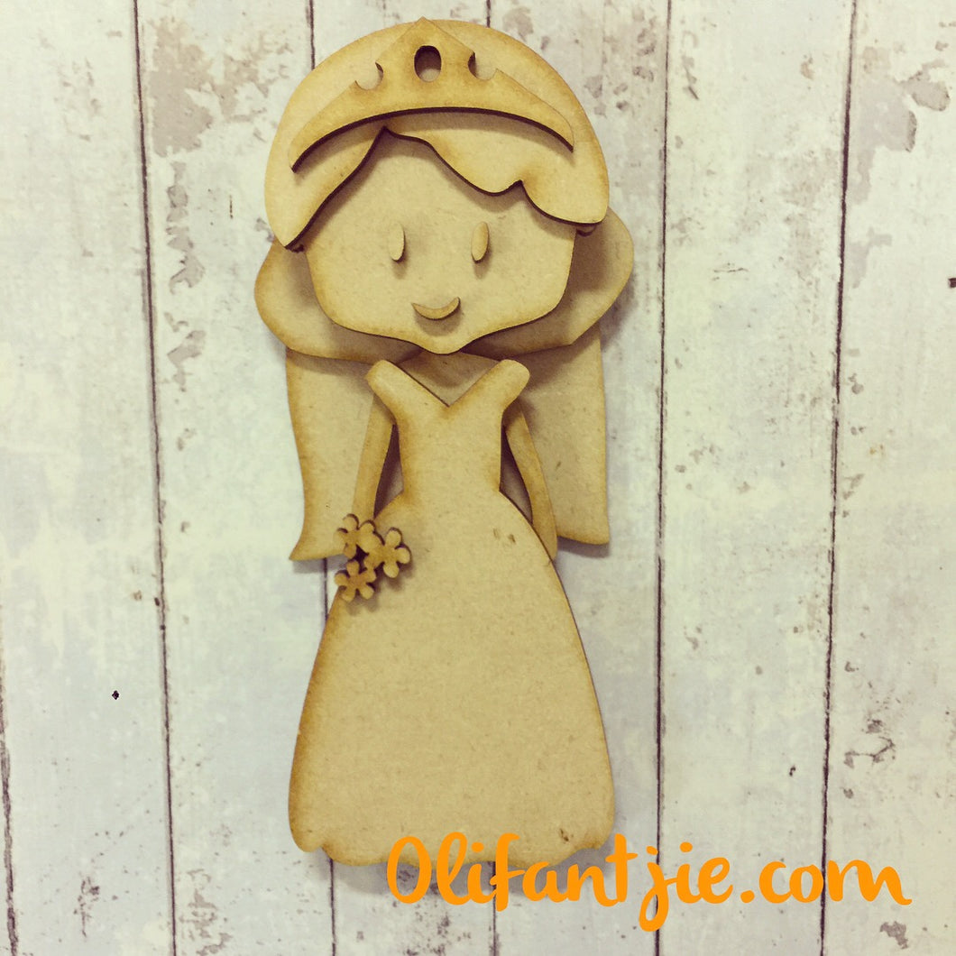 Sale OL024 - MDF Bride with Veil Mid Hair Long Dress Bride Bridesmaid Prom Figurine - Set 48 - Olifantjie - Wooden - MDF - Lasercut - Blank - Craft - Kit - Mixed Media - UK