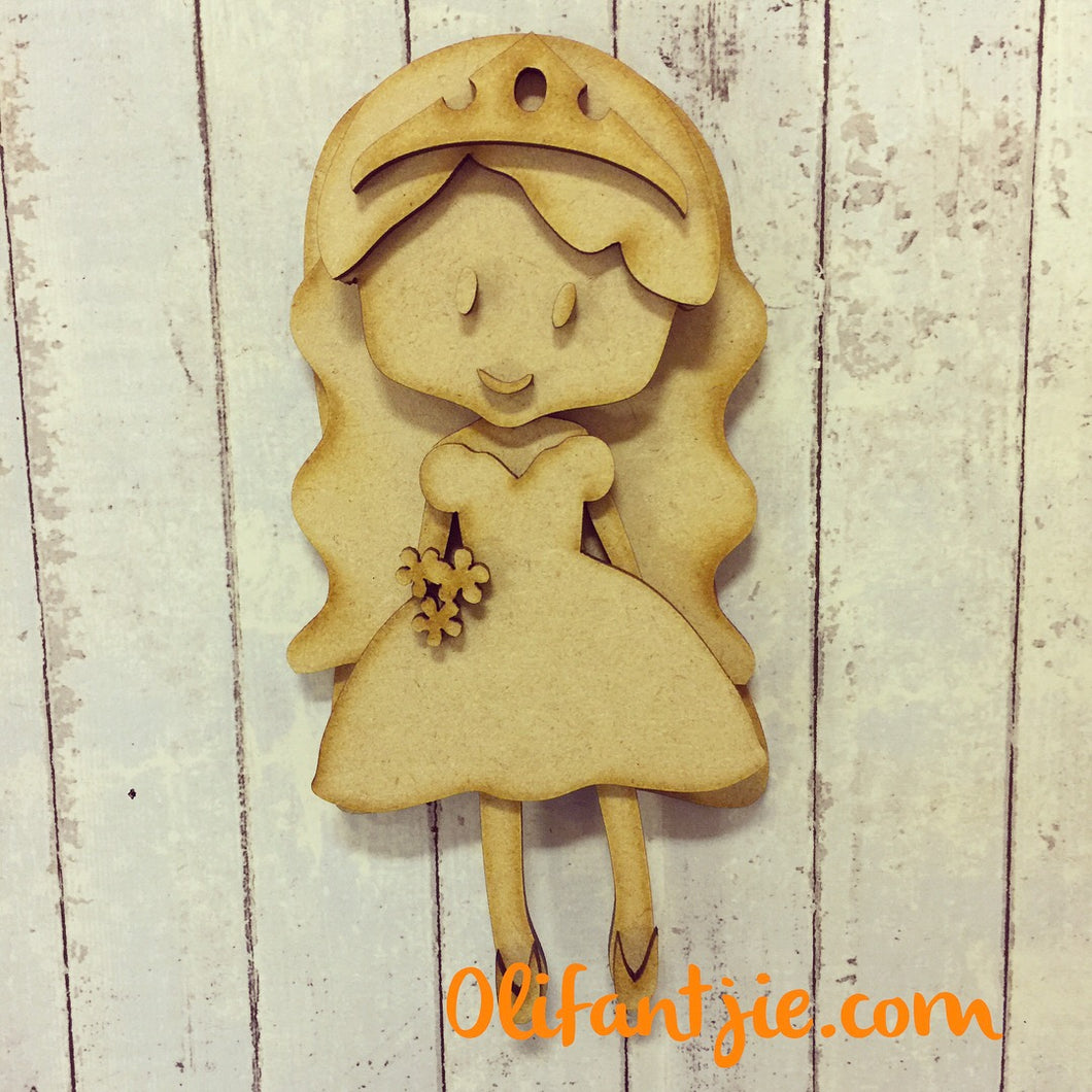 Sale OL023 - MDF Bride with Veil Curly Hair Short Dress Bride Bridesmaid Prom Figurine - Set 52 - Olifantjie - Wooden - MDF - Lasercut - Blank - Craft - Kit - Mixed Media - UK