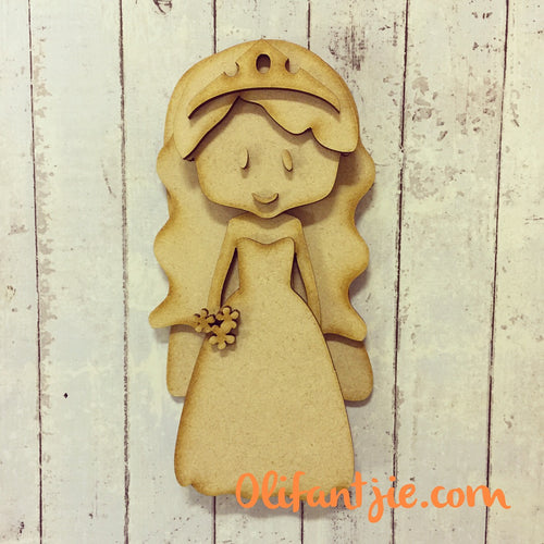 Sale OL020 - MDF Bride with Veil Curly Hair Long Dress Bride Bridesmaid Prom Figurine - Set 51 - Olifantjie - Wooden - MDF - Lasercut - Blank - Craft - Kit - Mixed Media - UK