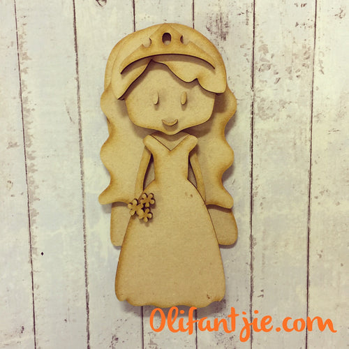 OL021 - MDF Bride with Veil Curly Hair Off Shoulder Dress Bride Bridesmaid Prom Figurine - Set 53 - Olifantjie - Wooden - MDF - Lasercut - Blank - Craft - Kit - Mixed Media - UK