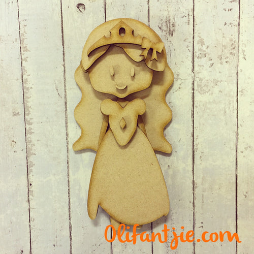 Sale OL155 - MDF Princess Long Party Dress Curly Hair Girl Figurine - Set 17 - Olifantjie - Wooden - MDF - Lasercut - Blank - Craft - Kit - Mixed Media - UK
