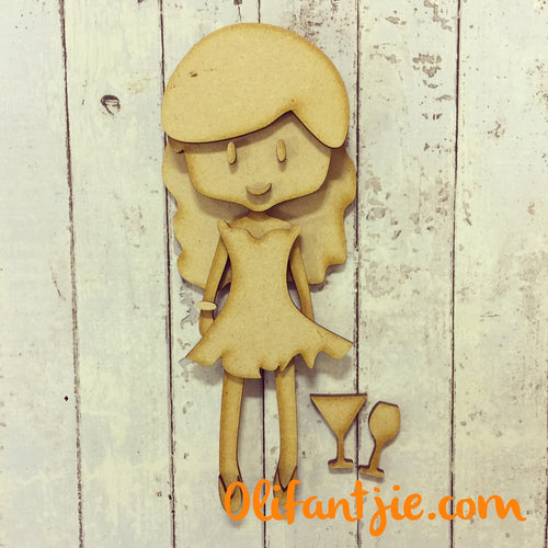 Sale OL078 - MDF Flippy Dress Girl Figurine - Set 9 - Olifantjie - Wooden - MDF - Lasercut - Blank - Craft - Kit - Mixed Media - UK