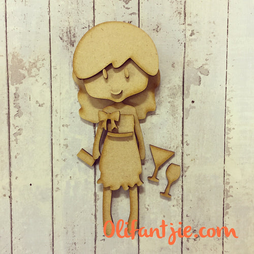 OL236 - MDF Wine Girl Figurine - Set 8 - Olifantjie - Wooden - MDF - Lasercut - Blank - Craft - Kit - Mixed Media - UK