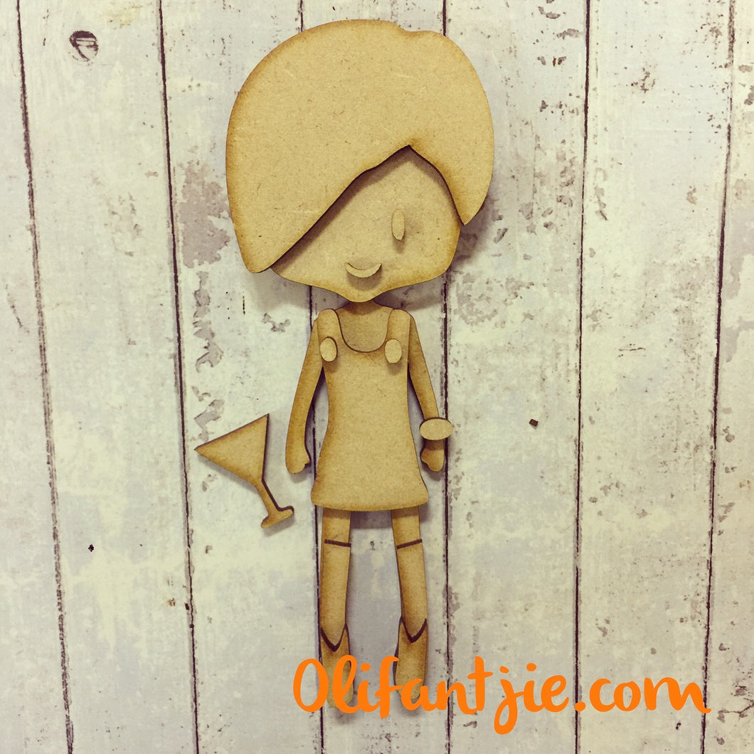 Sale OL091 - MDF Funky Shift Dress Girl Figurine - Set 10 - Olifantjie - Wooden - MDF - Lasercut - Blank - Craft - Kit - Mixed Media - UK