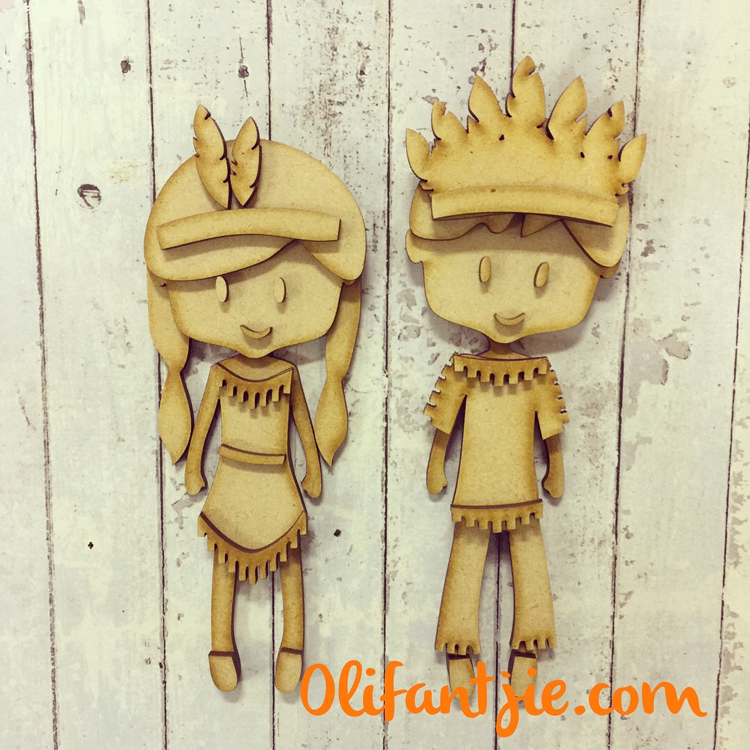 Sale OL181 - MDF Indians - Set of 2 - Set 22 - Olifantjie - Wooden - MDF - Lasercut - Blank - Craft - Kit - Mixed Media - UK