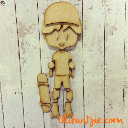 Sale OL193 - MDF Skateboard Boy Figurine - Set 12 - Olifantjie - Wooden - MDF - Lasercut - Blank - Craft - Kit - Mixed Media - UK