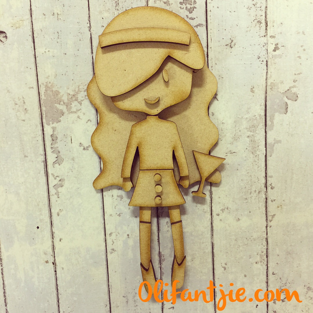 Sale OL139 - MDF Party Girl Figurine - Set 6 - Olifantjie - Wooden - MDF - Lasercut - Blank - Craft - Kit - Mixed Media - UK
