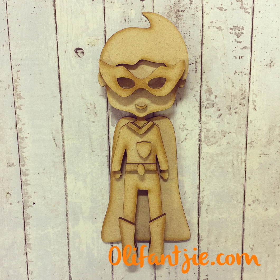 OL214 - MDF Super Boy Man Hero Figurine - Set 5 - Olifantjie - Wooden - MDF - Lasercut - Blank - Craft - Kit - Mixed Media - UK