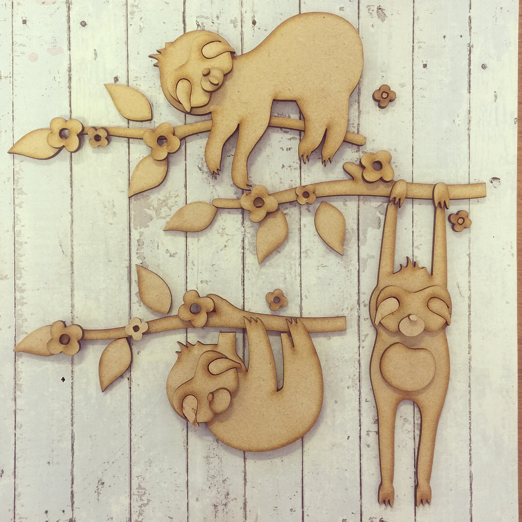 Sale OL176 - MDF Sloths - Set of 3 - Olifantjie - Wooden - MDF - Lasercut - Blank - Craft - Kit - Mixed Media - UK
